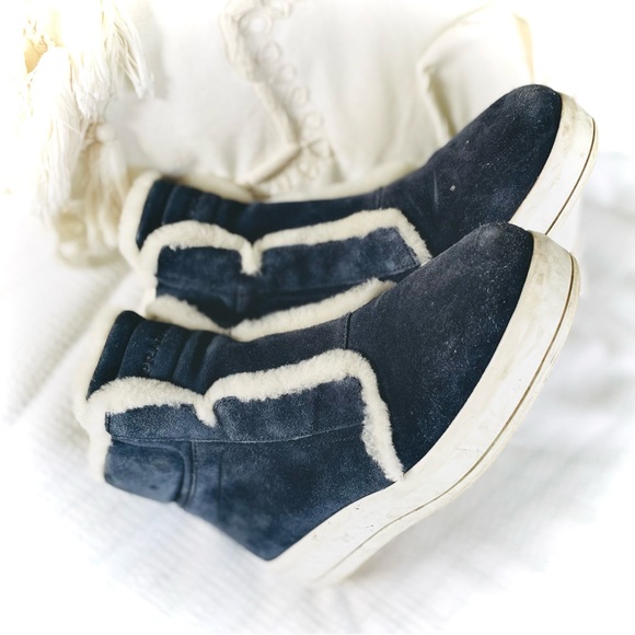 PRADA | 38 / 8 | Linea Rossa Sport Shearling-Trimmed Suede High-Top Sneaker Boot - Picture 8 of 9